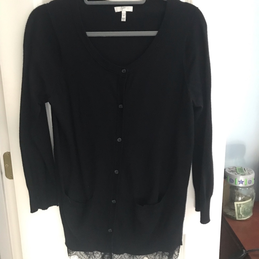 Joie black cashmere blend sweater with bottom lace detail